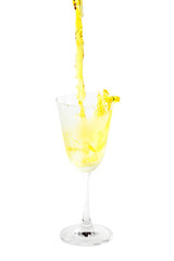 pouring cocktail with splashes isoalted on white background