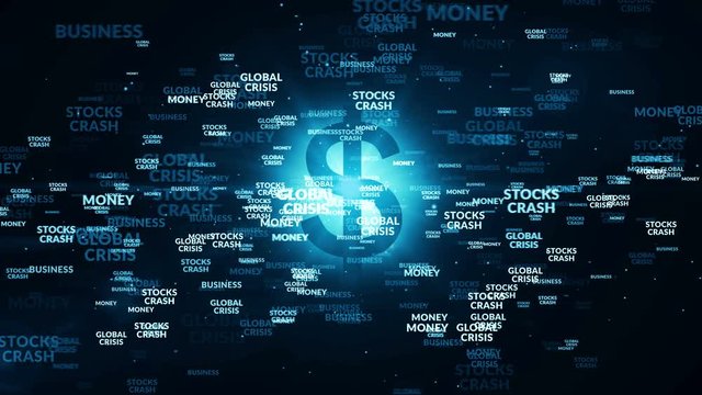 Global crisis, money, business, stock crash, recession, financial colapse loop seamless rendered 3d animation. Concept keywords with recycling symbol.