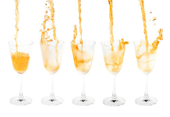 pouring cocktail with splashes isoalted on white background