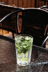 Cucumber mojito with mint and ice. Detox smoothie, summer cold drink.
