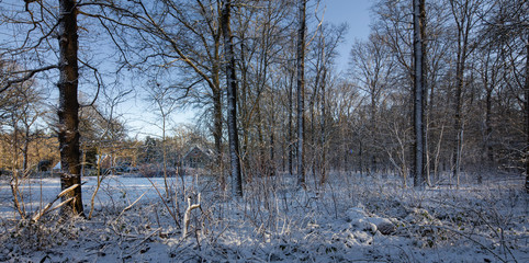 Old schoolbuilding. Boschoord. Colonial house. Koloniehuisje. Maatschappij van Weldadigheid. Drenthe Netherlands. Winter, Snow