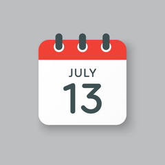 Icon calendar day 13 July, summer days of the year
