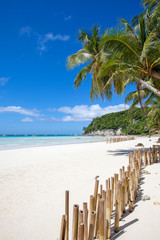 white beach and bamboo, Boracay island, Philippines.