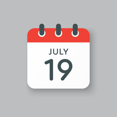 Icon calendar day 19 July, summer days of the year