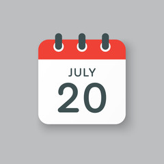 Icon calendar day 20 July, summer days of the year