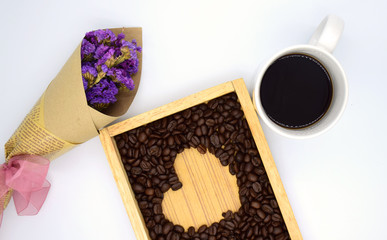top view of coffee cup on white background
