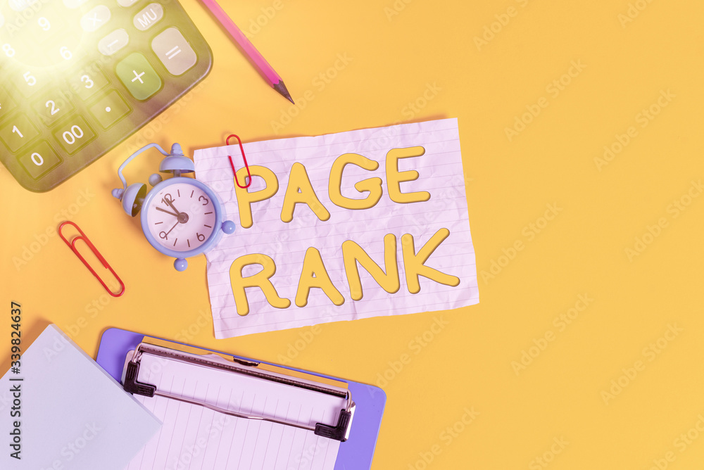 Poster writing note showing page rank. business concept for a value assigned to a web page as a measure of 