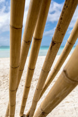 white beach and bamboo, Boracay island, Philippines.