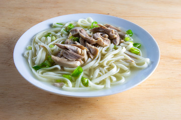 Korean chicken noolde soup which is called Dalgkalgugsu