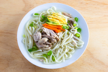 Korean chicken noolde soup which is called Dalgkalgugsu