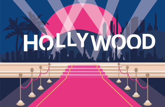 Hollywood red carpet background. Colorful vector illustrastion