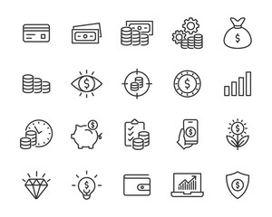 set of money icons, coin, finance, payment, tax, currency