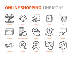 set of online shopping icons, marketing, payment, delivery, e-commerce
