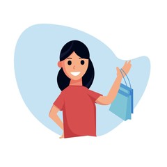 Flat style vector illustration. Young girl shopping, sale concept. for website landing page, poster, pamphlet or any design