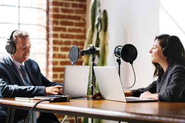Businesswoman interviewed for a podcast