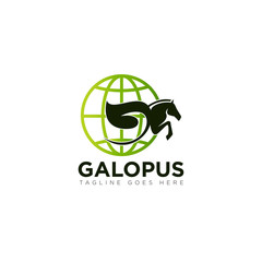 galopus logo, globe, leaf wing and horse vector