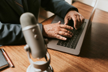 Businessman recording his own show