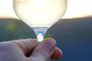 fresh delicious white wine in a mans hand horizon