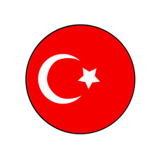 Turkey Flag Button rounded on isolated white for Middle East or Europe push button concepts. 
