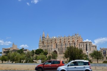 Palma, Mallorca / Spain. Cathedral of Santa Maria of Palma (or La Seu), located in the capital Palma de Mallorca, popular tourists destination. Intentional motion blur