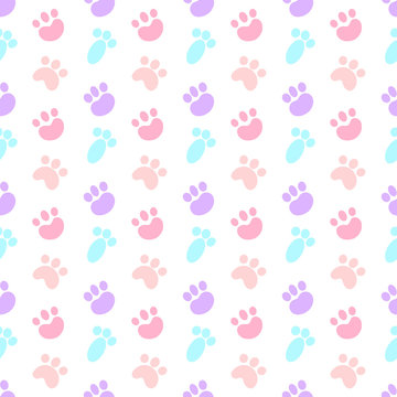 Animal Puppy Cat Paw Print Seamless Pattern Cartoon 