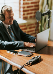 Fototapeta premium Businessman recording his own show