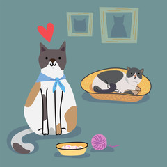 Vector cartoon of two happy cat life.