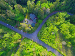 Olympic Penninsula aerial photos of the Puget Sound and land with houses near Olympia, WA.
