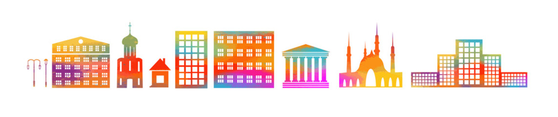 A set of multi-colored buildings. City. Vector illustration