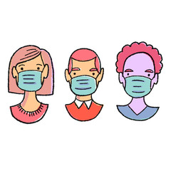 Fototapeta premium Different people wearing face masks. 