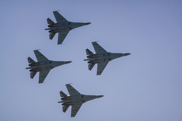 Fototapeta na wymiar Aerobatics on the Su-27 Flanker-E 