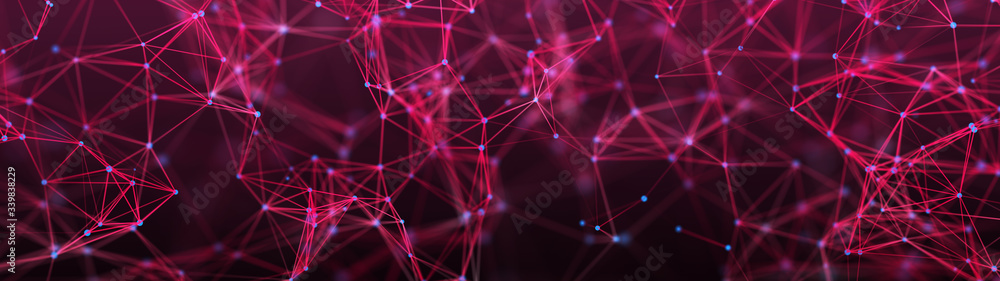 Poster digital plexus of glowing lines and dots. abstract background. ultra wide illustration. network or c