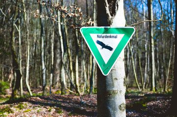 German sign indicating a significant natural location. Text Naturdenkmal, in english natural monument.