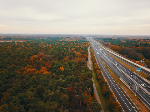Aerial view of the highway in the Netherlands in the spring seasion 