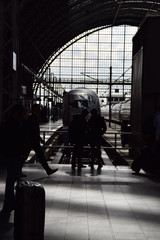 Fototapeta na wymiar People Walking On Railroad Station Platform