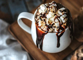 Foto auf Acrylglas Hot chocolate drink with marshmallows © Rawpixel.com