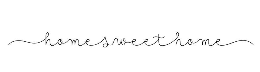 HOME SWEET HOME black vector monoline calligraphy banner with swashes