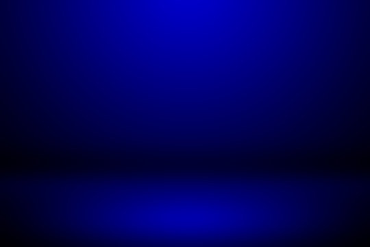 Abstract empty dark blue gradient soft light background of studio room for art work design.
