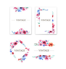 Vintage floral watercolor backgrounds and frames
