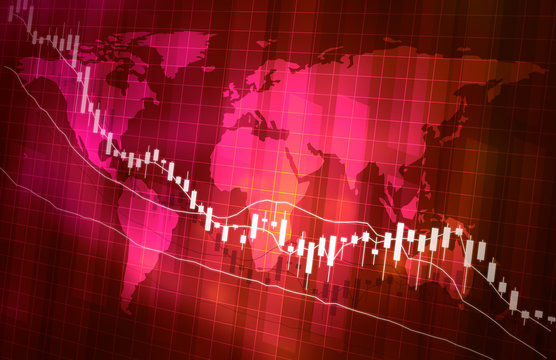 株価の下落グラフ地図イメージ赤色レッド