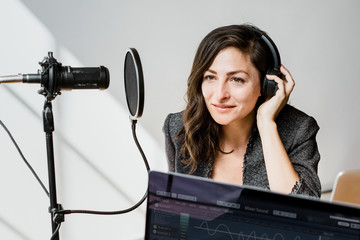 Businesswoman interviewed for a podcast