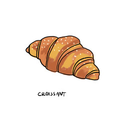 Croissant. Artisan Bread.Illustration of Set of Breads. Hand drawn sketch style of bread and bakery product. Bakery hand drawn collection.  Hand drawn illustration isolated on white background.