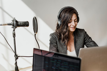 Businesswoman interviewed for a podcast