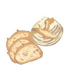 Sourdough bread, Illustration of fresh artisan bread. Hand drawn sketch style of bread and bakery product. Bakery hand drawn collection. Hand drawn illustration isolated white background
