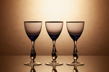 Empty drinking transparent wine glasses
