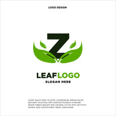 Letter Z Green Leaf Logo Design Element, Letter Z leaf initial logo template