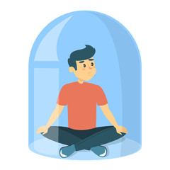 Man sitting in lotus pose under glass cap