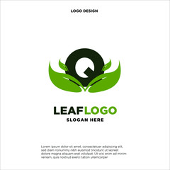 Letter Q Green Leaf Logo Design Element, Letter Q leaf initial logo template