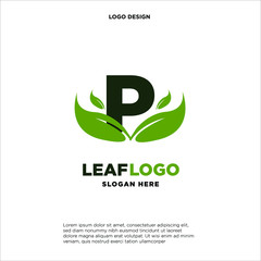 Letter P Green Leaf Logo Design Element, Letter P leaf initial logo template