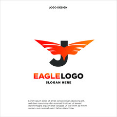 Letter J with wings. Template for logo, label, emblem, sign, stamp.